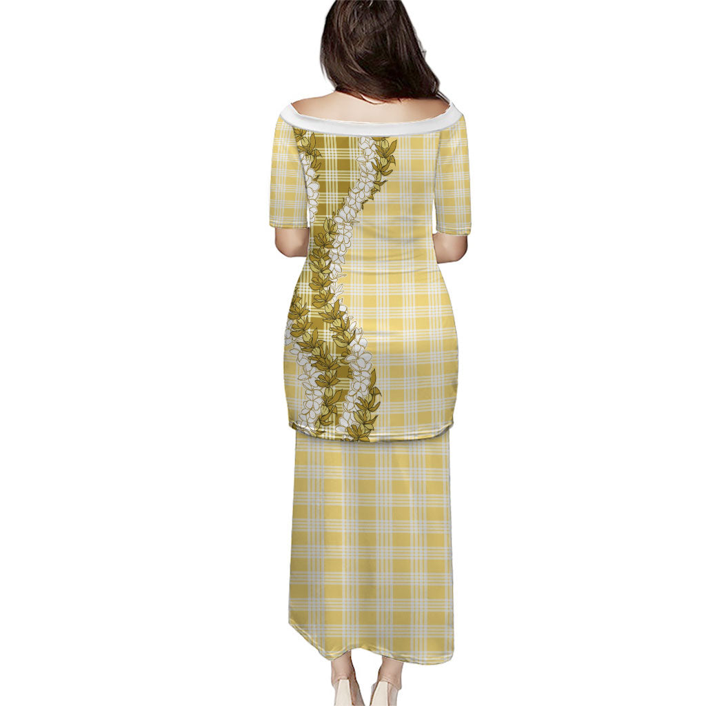 Yellow Hawaii Palaka Family Matching Puletasi and Hawaiian Shirt Hawaiian Honohono Lei