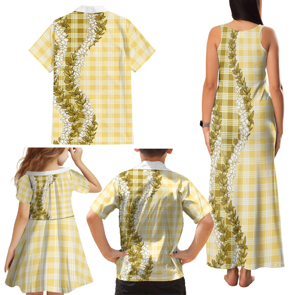 Yellow Hawaii Palaka Family Matching Tank Maxi Dress and Hawaiian Shirt Hawaiian Honohono Lei