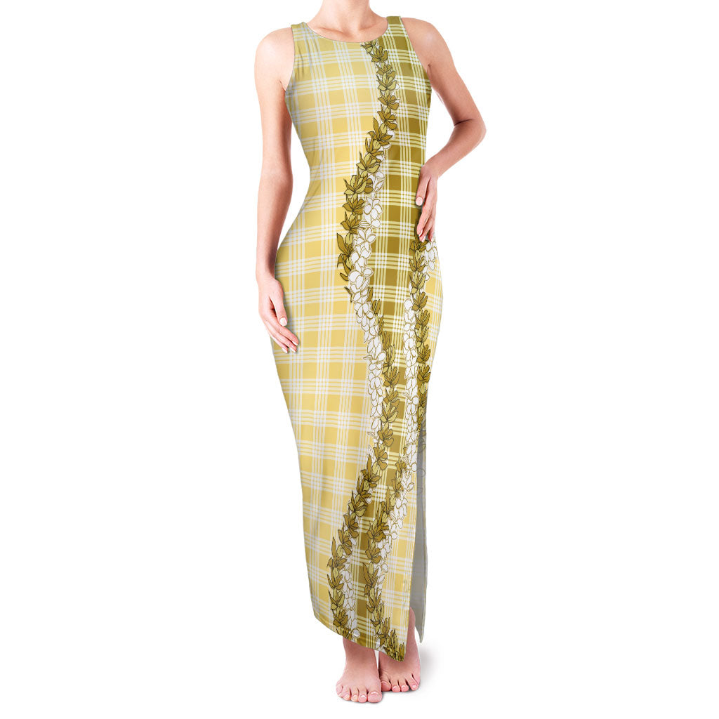 Yellow Hawaii Palaka Family Matching Tank Maxi Dress and Hawaiian Shirt Hawaiian Honohono Lei