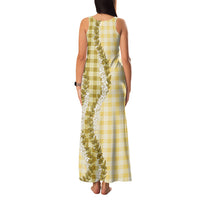 Yellow Hawaii Palaka Family Matching Tank Maxi Dress and Hawaiian Shirt Hawaiian Honohono Lei
