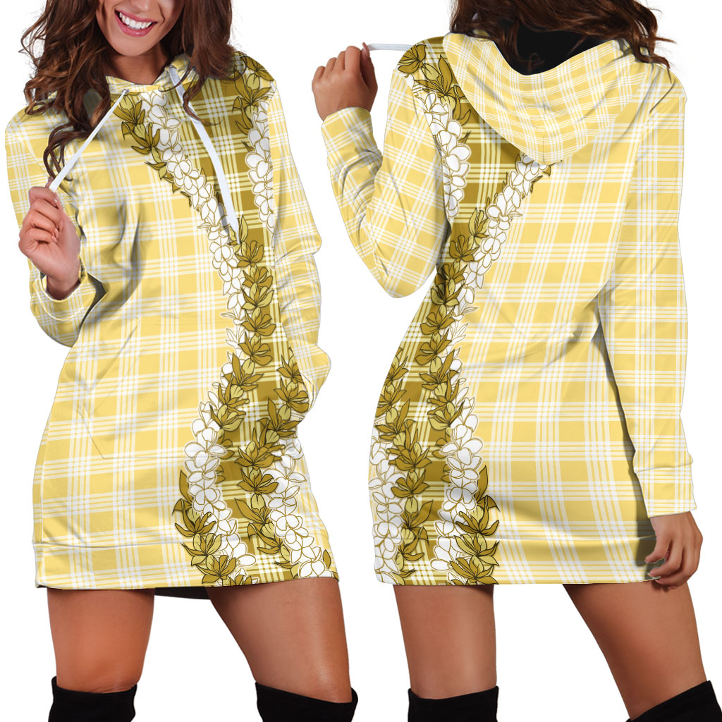 Yellow Hawaii Palaka Hoodie Dress Hawaiian Honohono Lei