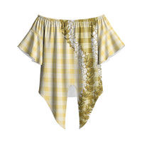 Yellow Hawaii Palaka Off Shoulder Wrap Waist Top Hawaiian Honohono Lei LT05 Yellow - Polynesian Pride