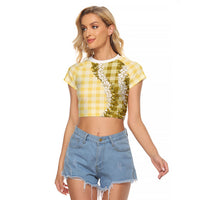 Yellow Hawaii Palaka Raglan Cropped T Shirt Hawaiian Honohono Lei LT05 Female Yellow - Polynesian Pride
