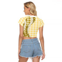 Yellow Hawaii Palaka Raglan Cropped T Shirt Hawaiian Honohono Lei LT05 - Polynesian Pride