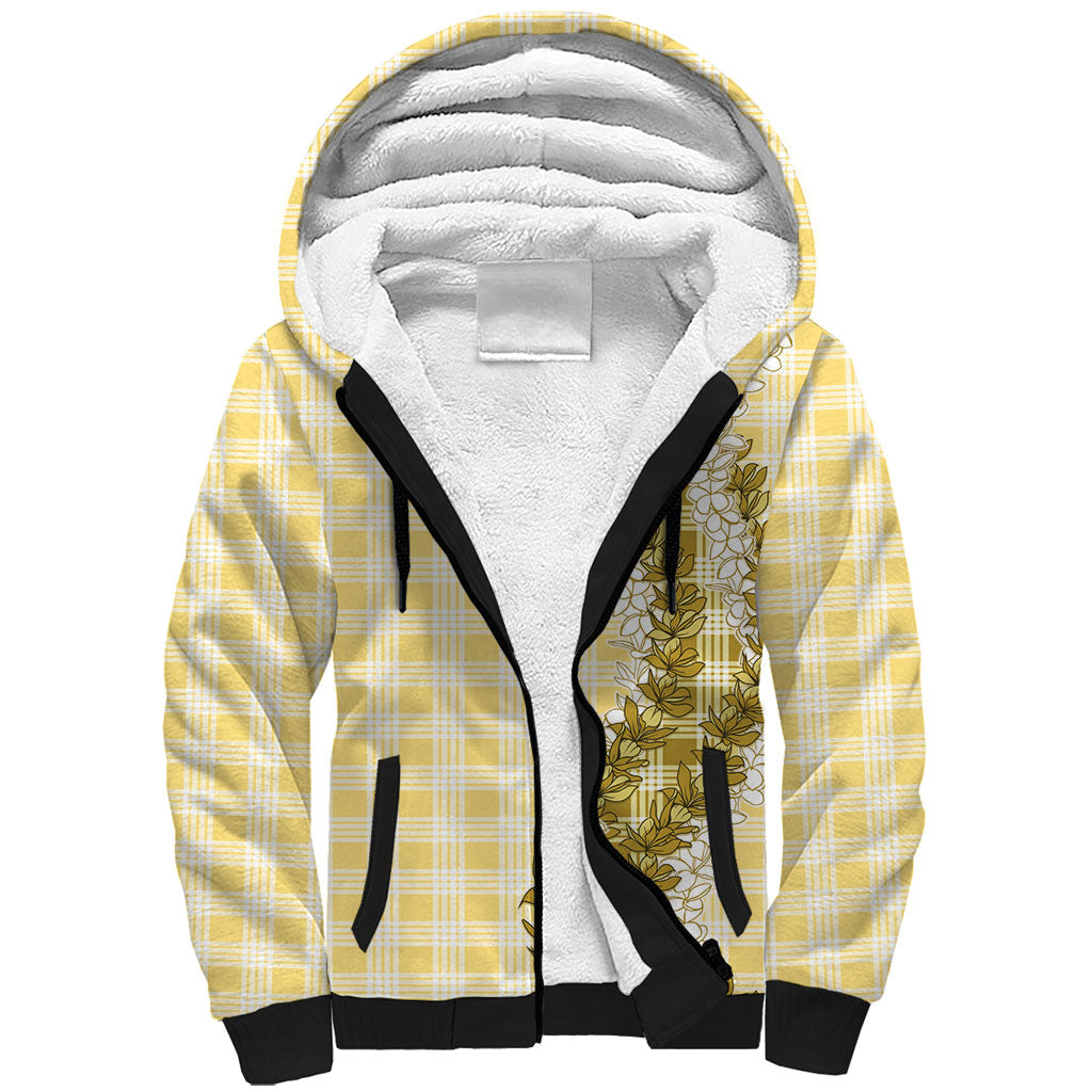 Yellow Hawaii Palaka Sherpa Hoodie Hawaiian Honohono Lei