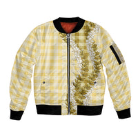 Yellow Hawaii Palaka Sleeve Zip Bomber Jacket Hawaiian Honohono Lei