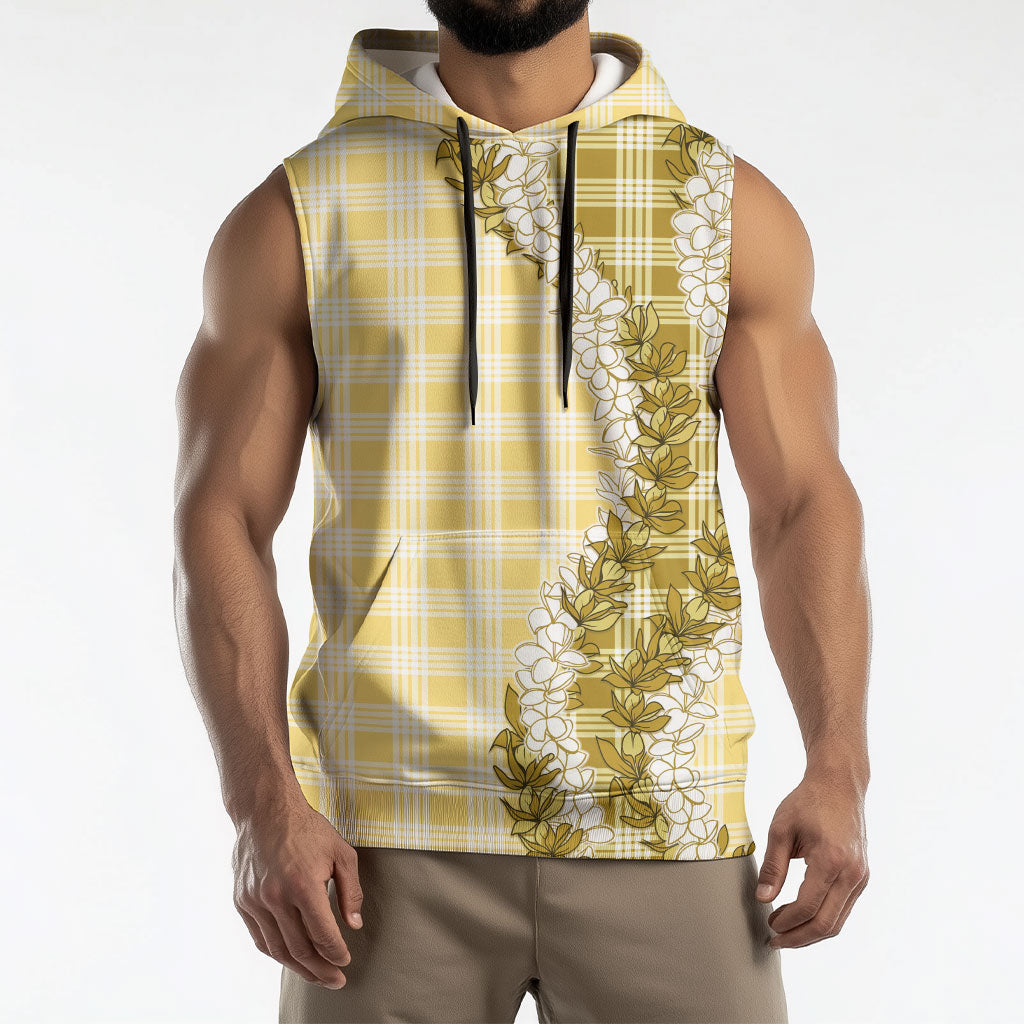 Yellow Hawaii Palaka Sleeveless Hoodie Hawaiian Honohono Lei LT05 - Polynesian Pride