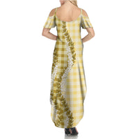 Yellow Hawaii Palaka Summer Maxi Dress Hawaiian Honohono Lei LT05 - Polynesian Pride