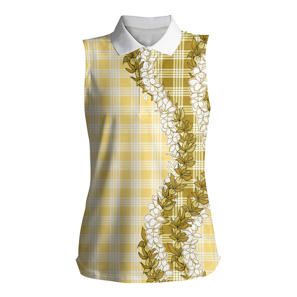Yellow Hawaii Palaka Women Sleeveless Polo Shirt Hawaiian Honohono Lei LT05 Female Yellow - Polynesian Pride