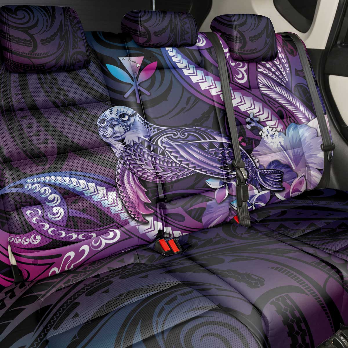 Hawaiian Monk Seal Back Car Seat Cover Kakau Tribal Pattern Violet Gradient LT05 - Polynesian Pride