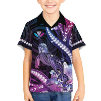 Hawaiian Monk Seal Family Matching Long Sleeve Bodycon Dress and Hawaiian Shirt Kakau Tribal Pattern Violet Gradient LT05 Son's Shirt Violet - Polynesian Pride