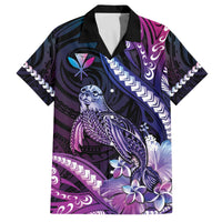 Hawaiian Monk Seal Family Matching Off The Shoulder Long Sleeve Dress and Hawaiian Shirt Kakau Tribal Pattern Violet Gradient LT05 Dad's Shirt - Short Sleeve Violet - Polynesian Pride