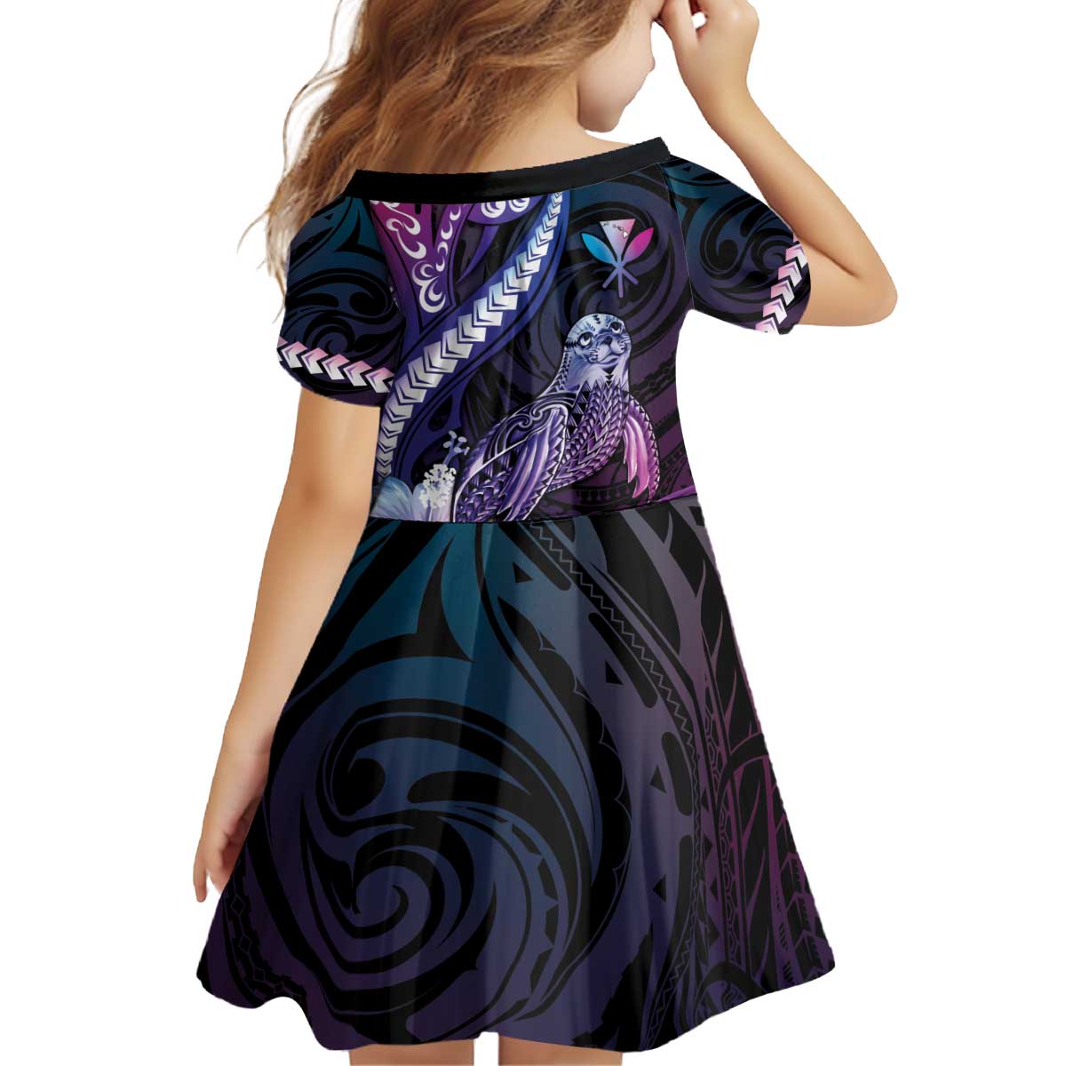 Hawaiian Monk Seal Family Matching Off Shoulder Short Dress and Hawaiian Shirt Kakau Tribal Pattern Violet Gradient LT05 - Polynesian Pride