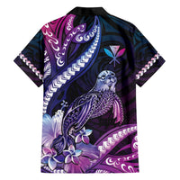 Hawaiian Monk Seal Family Matching Off Shoulder Short Dress and Hawaiian Shirt Kakau Tribal Pattern Violet Gradient LT05 - Polynesian Pride