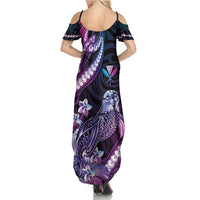 Hawaiian Monk Seal Family Matching Summer Maxi Dress and Hawaiian Shirt Kakau Tribal Pattern Violet Gradient LT05 - Polynesian Pride