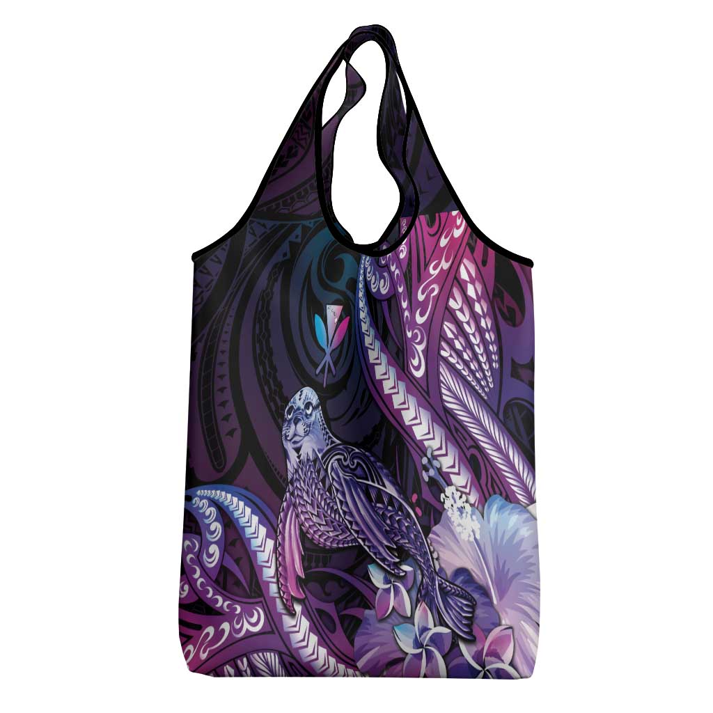 Hawaiian Monk Seal Grocery Bag Kakau Tribal Pattern Violet Gradient