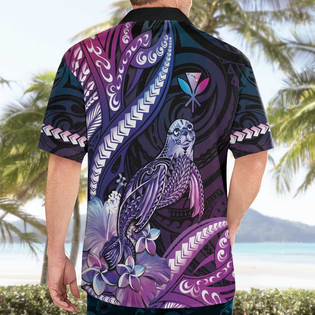 Hawaiian Monk Seal Hawaiian Shirt Kakau Tribal Pattern Violet Gradient
