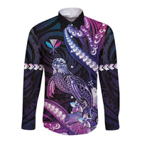 Hawaiian Monk Seal Long Sleeve Button Shirt Kakau Tribal Pattern Violet Gradient LT05 Unisex Violet - Polynesian Pride
