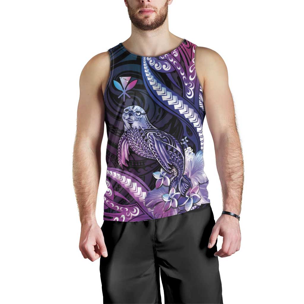 Hawaiian Monk Seal Men Tank Top Kakau Tribal Pattern Violet Gradient