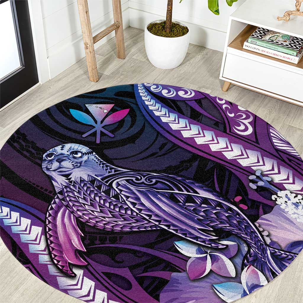 Hawaiian Monk Seal Round Carpet Kakau Tribal Pattern Violet Gradient LT05 Violet - Polynesian Pride
