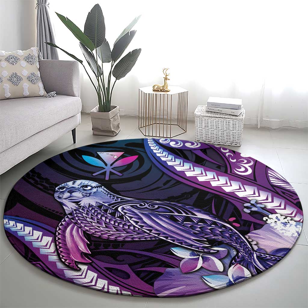 Hawaiian Monk Seal Round Carpet Kakau Tribal Pattern Violet Gradient LT05 - Polynesian Pride