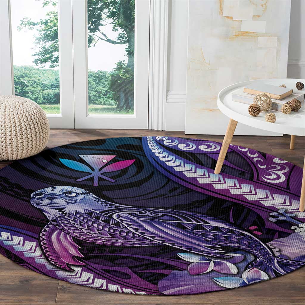 Hawaiian Monk Seal Round Carpet Kakau Tribal Pattern Violet Gradient LT05 - Polynesian Pride