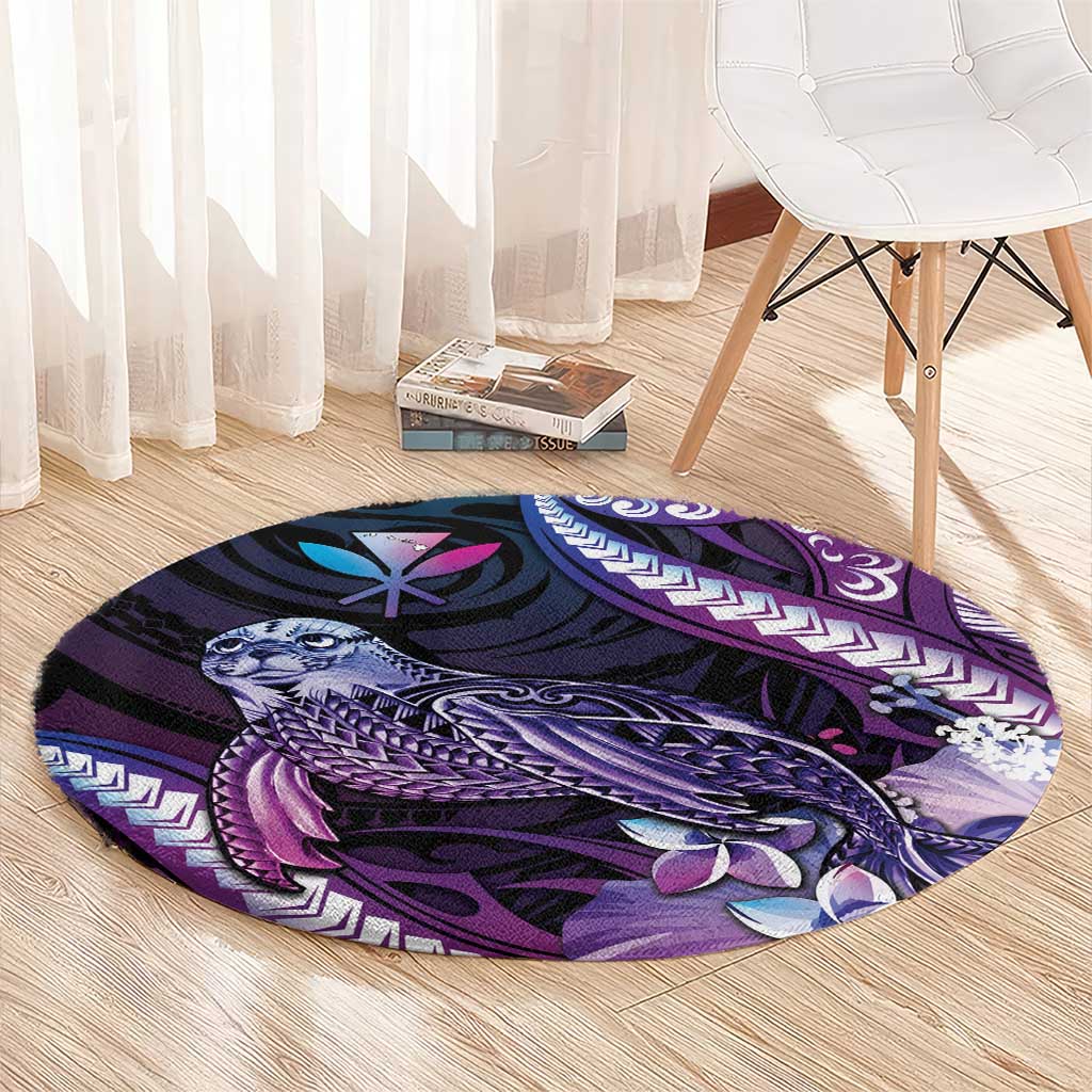 Hawaiian Monk Seal Round Carpet Kakau Tribal Pattern Violet Gradient LT05 - Polynesian Pride