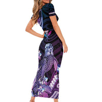 Hawaiian Monk Seal Short Sleeve Bodycon Dress Kakau Tribal Pattern Violet Gradient LT05 - Polynesian Pride