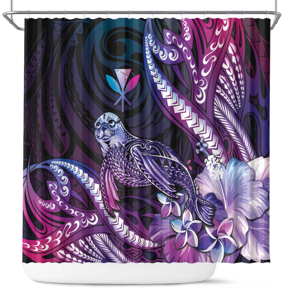 Hawaiian Monk Seal Shower Curtain Kakau Tribal Pattern Violet Gradient LT05 Violet - Polynesian Pride
