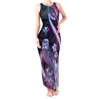 Hawaiian Monk Seal Tank Maxi Dress Kakau Tribal Pattern Violet Gradient