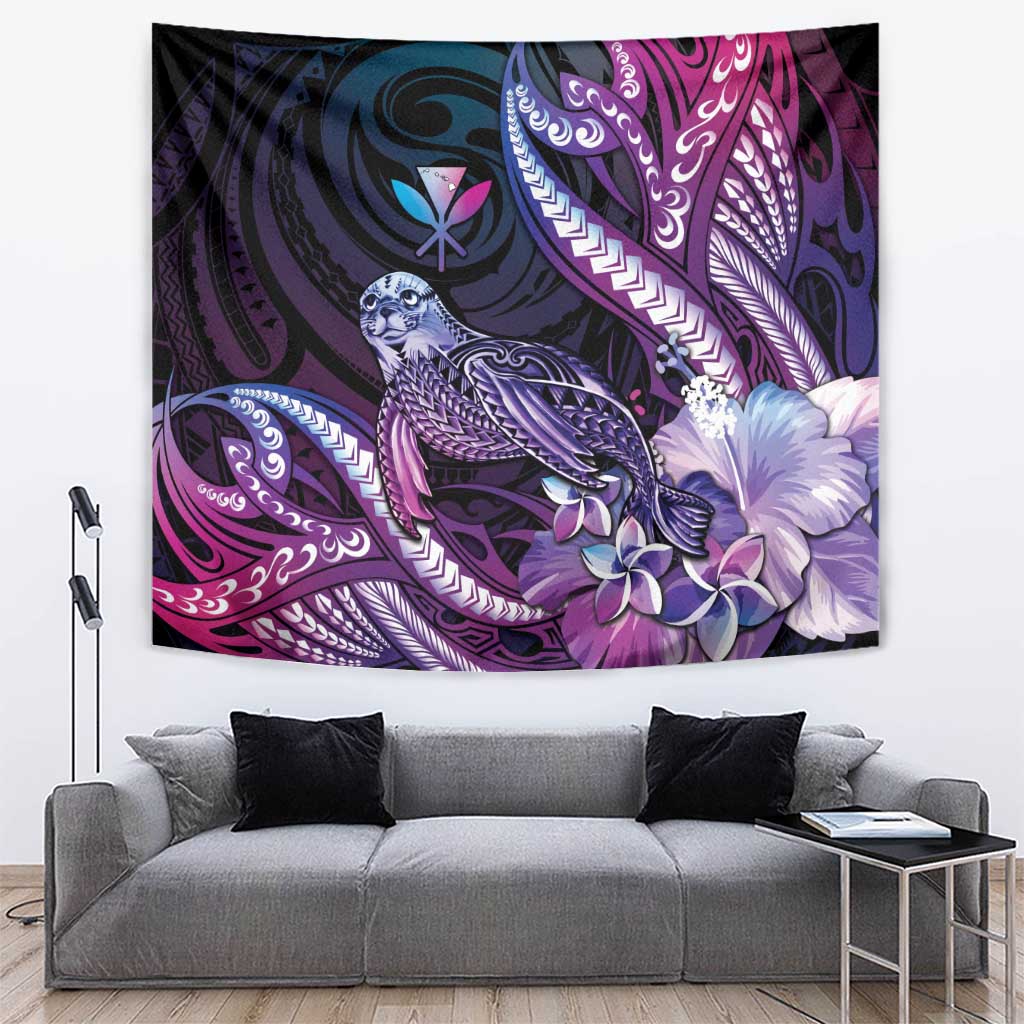 Hawaiian Monk Seal Tapestry Kakau Tribal Pattern Violet Gradient LT05 Violet - Polynesian Pride