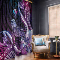 Hawaiian Monk Seal Window Curtain Kakau Tribal Pattern Violet Gradient