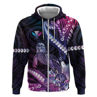 Hawaiian Monk Seal Zip Hoodie Kakau Tribal Pattern Violet Gradient