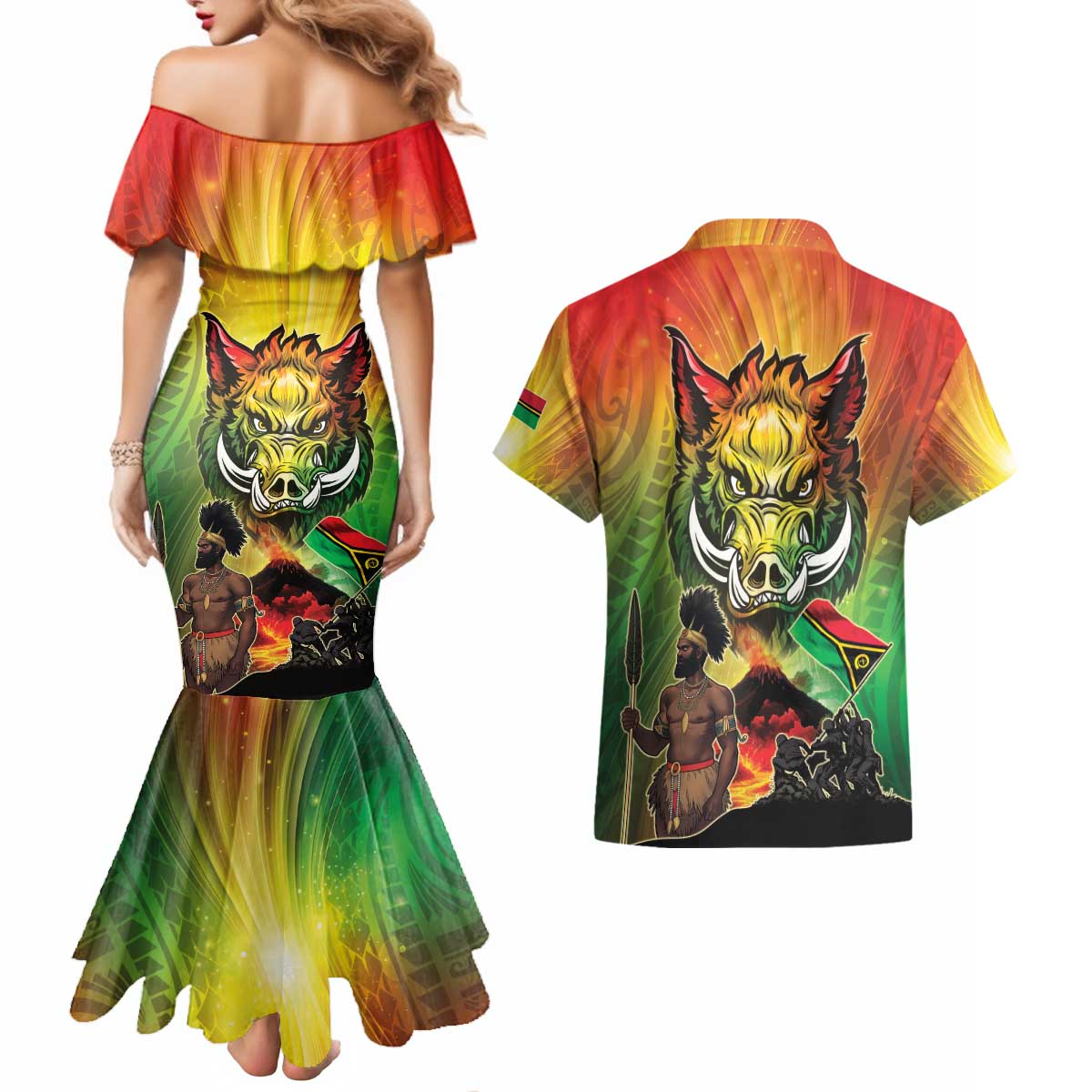 Vanuatu July 30th 1980 Couples Matching Mermaid Dress and Hawaiian Shirt Happy Independence Day - Polynesian Pride