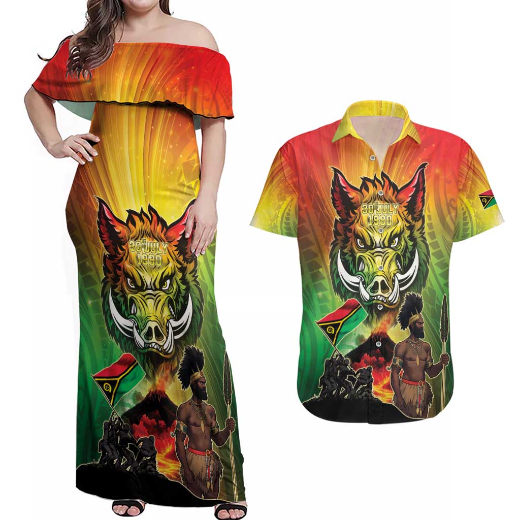 Vanuatu July 30th 1980 Couples Matching Off Shoulder Maxi Dress and Hawaiian Shirt Happy Independence Day - Polynesian Pride