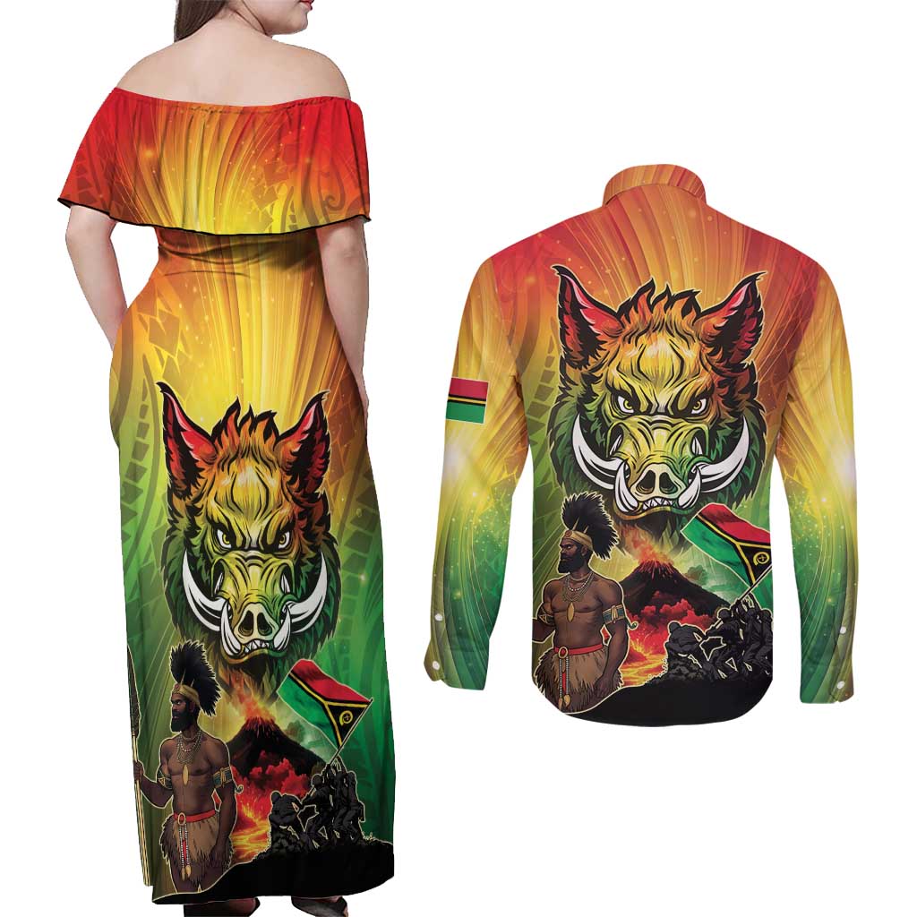 Vanuatu July 30th 1980 Couples Matching Off Shoulder Maxi Dress and Long Sleeve Button Shirt Happy Independence Day - Polynesian Pride