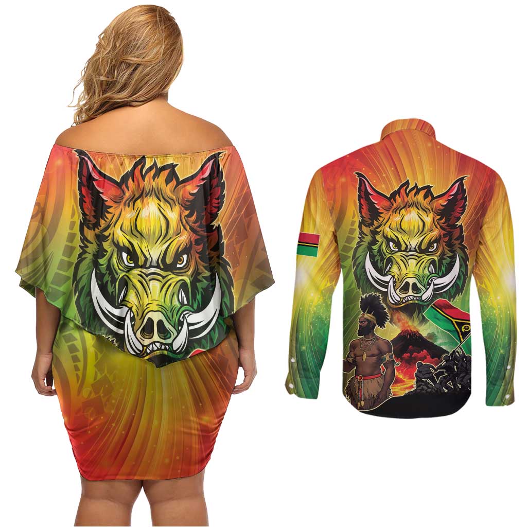 Vanuatu July 30th 1980 Couples Matching Off Shoulder Short Dress and Long Sleeve Button Shirt Happy Independence Day - Polynesian Pride