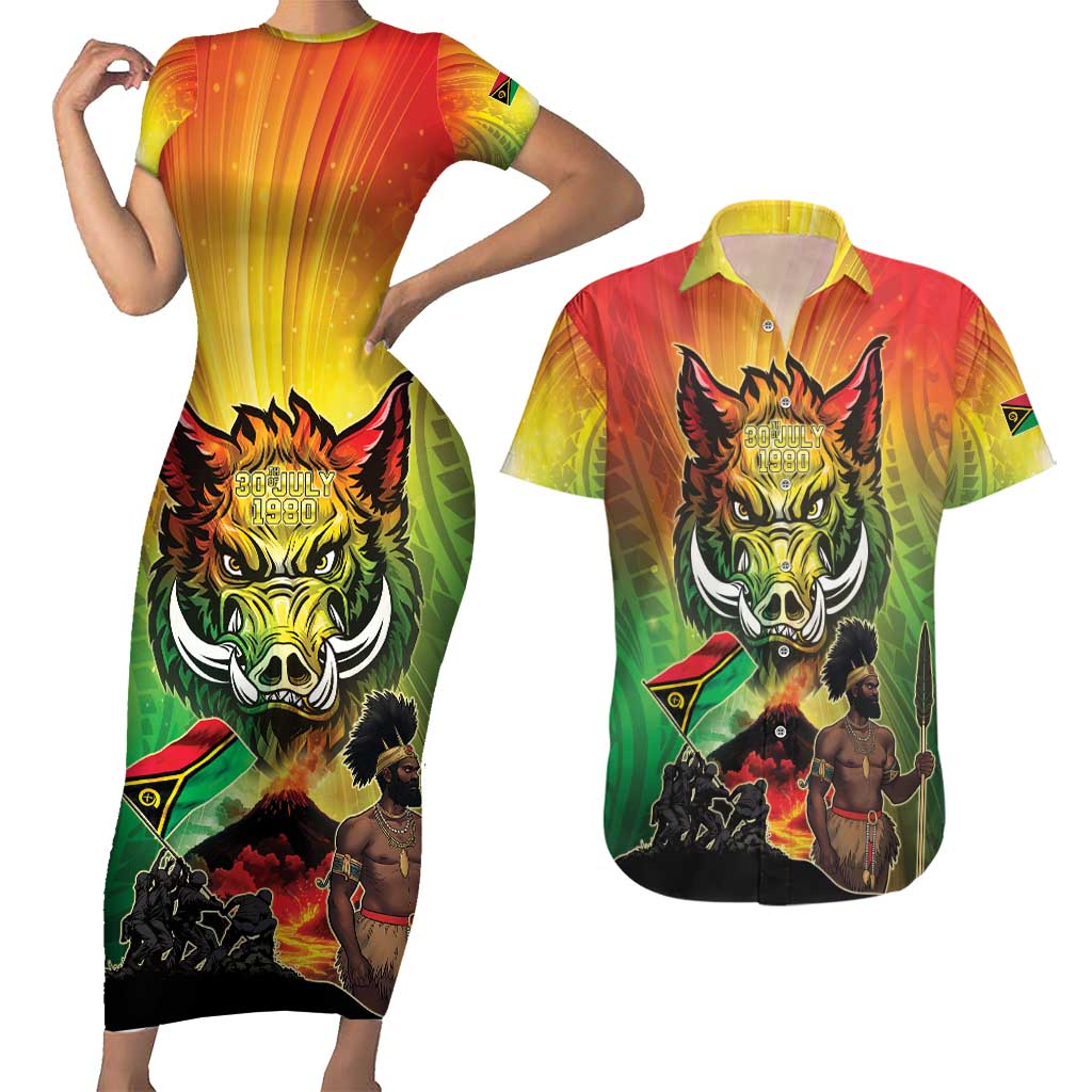 Vanuatu July 30th 1980 Couples Matching Short Sleeve Bodycon Dress and Hawaiian Shirt Happy Independence Day - Polynesian Pride