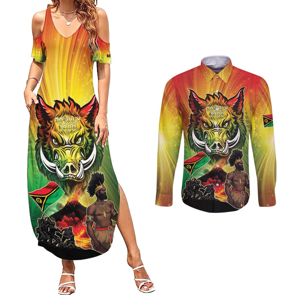 Vanuatu July 30th 1980 Couples Matching Summer Maxi Dress and Long Sleeve Button Shirt Happy Independence Day - Polynesian Pride