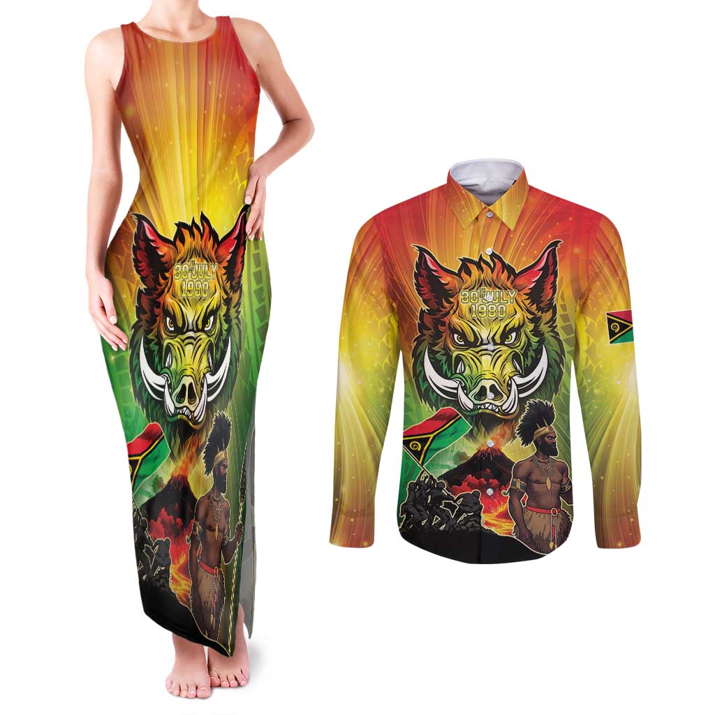 Vanuatu July 30th 1980 Couples Matching Tank Maxi Dress and Long Sleeve Button Shirt Happy Independence Day - Polynesian Pride