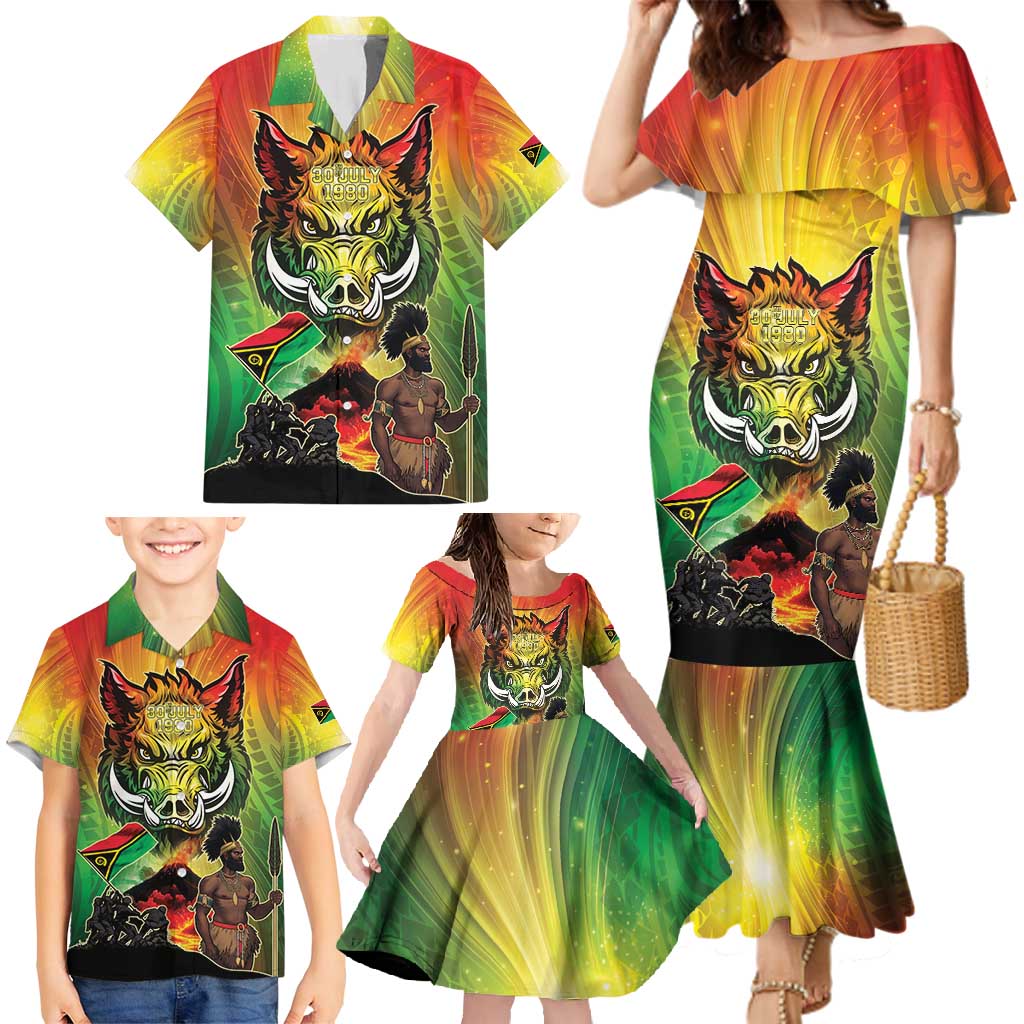 Vanuatu July 30th 1980 Family Matching Mermaid Dress and Hawaiian Shirt Happy Independence Day - Polynesian Pride