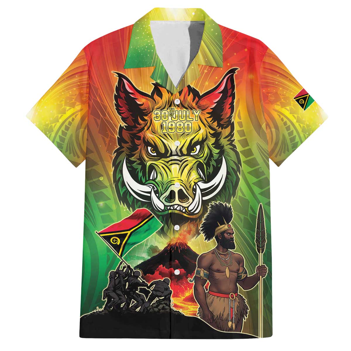 Vanuatu July 30th 1980 Family Matching Off The Shoulder Long Sleeve Dress and Hawaiian Shirt Happy Independence Day - Polynesian Pride