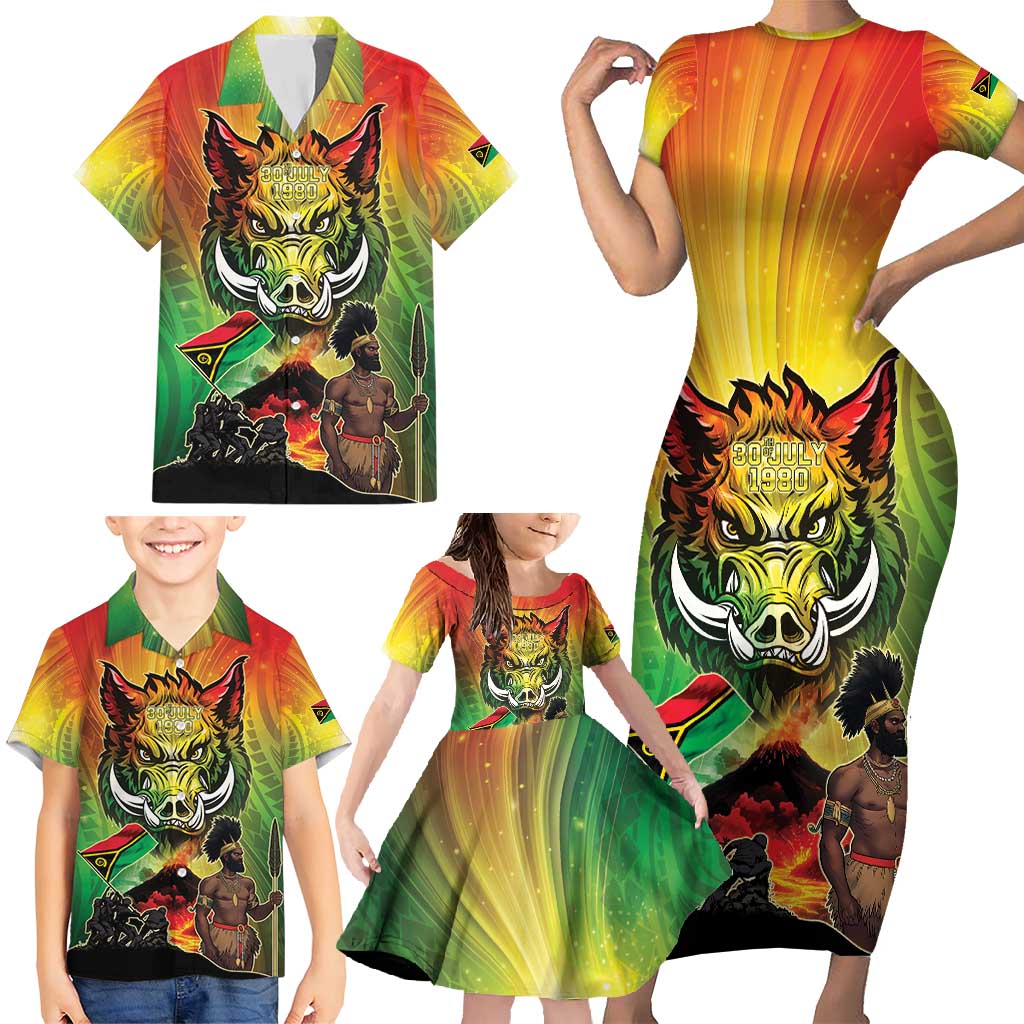 Vanuatu July 30th 1980 Family Matching Short Sleeve Bodycon Dress and Hawaiian Shirt Happy Independence Day - Polynesian Pride