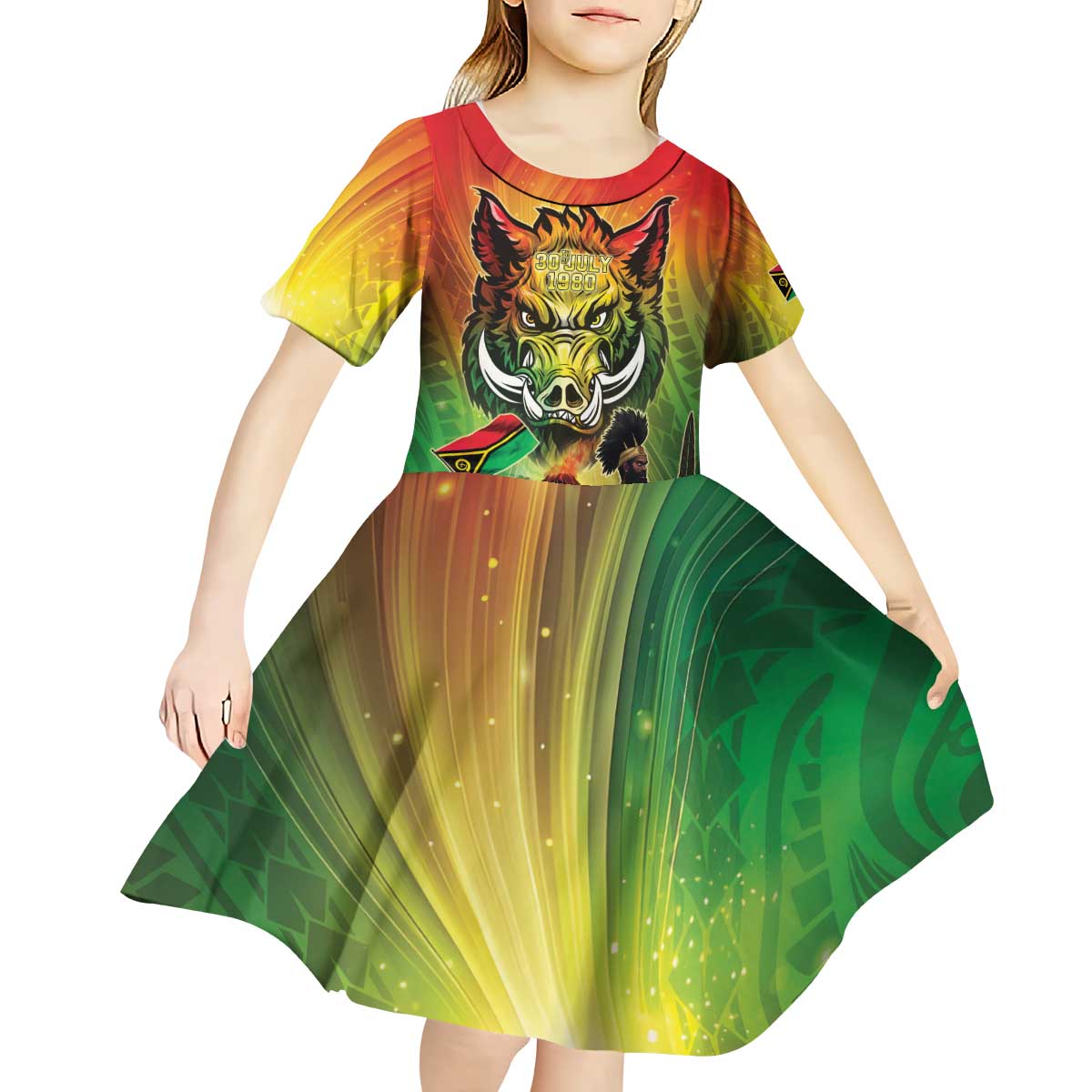 Vanuatu July 30th 1980 Kid Short Sleeve Dress Happy Independence Day - Polynesian Pride