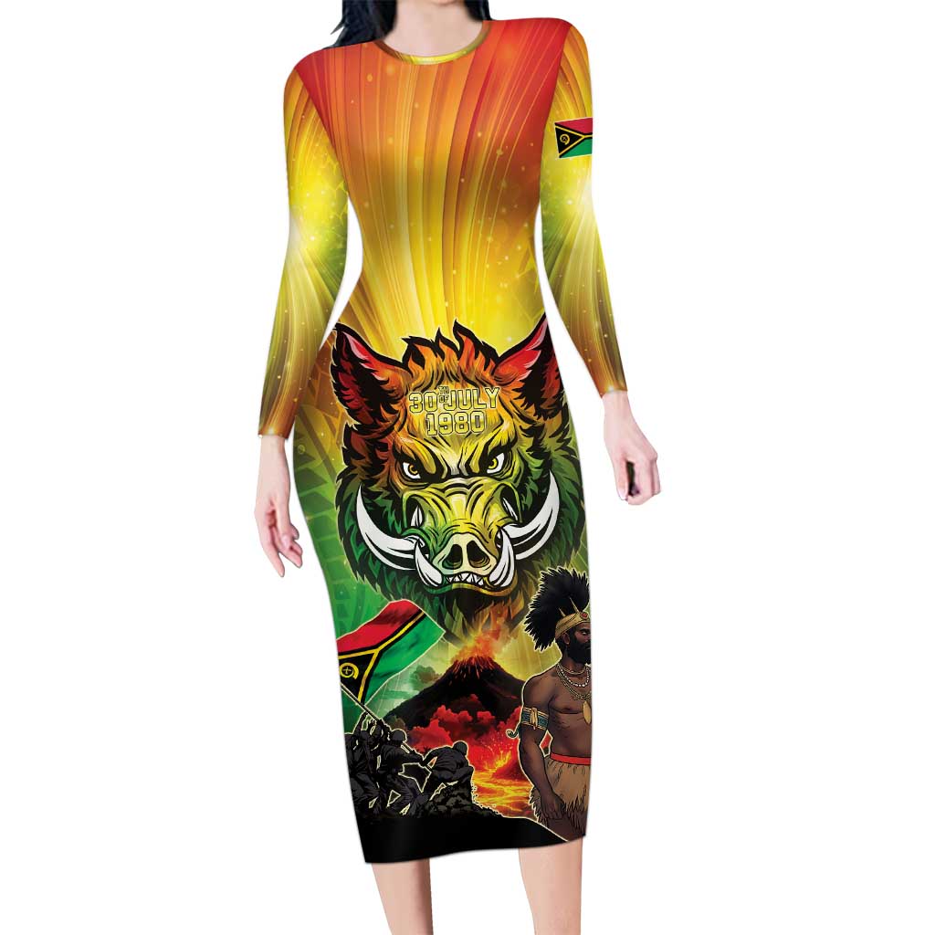 Vanuatu July 30th 1980 Long Sleeve Bodycon Dress Happy Independence Day - Polynesian Pride