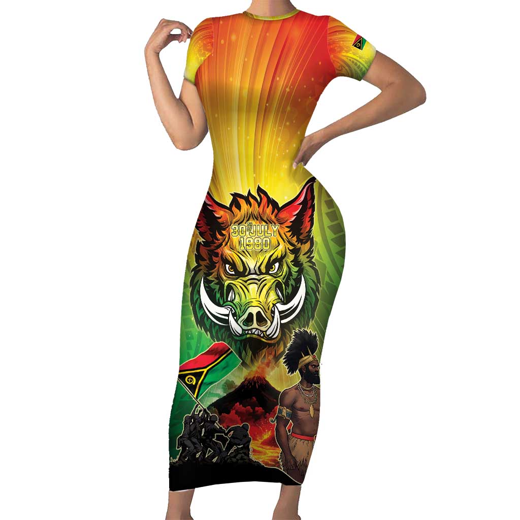 Vanuatu July 30th 1980 Short Sleeve Bodycon Dress Happy Independence Day - Polynesian Pride