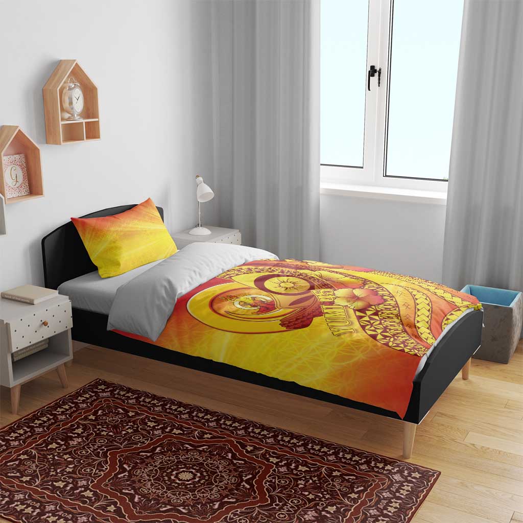 Vanuatu 45 Yia Indipendens Anivesari Bedding Set Tamtam Drum With Boar Tusk - Polynesian Pride