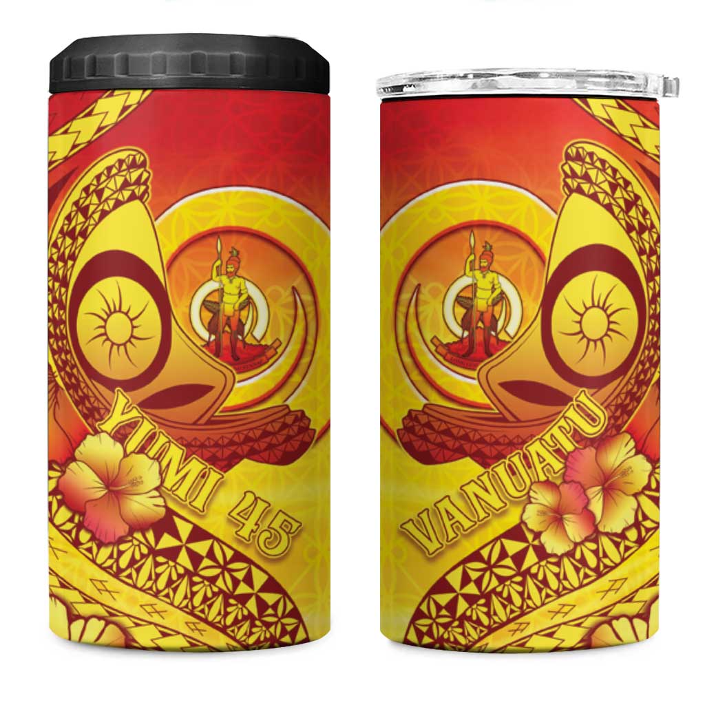 Vanuatu 45 Yia Indipendens Anivesari 4 in 1 Can Cooler Tumbler Tamtam Drum With Boar Tusk - Polynesian Pride