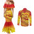 Vanuatu 45 Yia Indipendens Anivesari Couples Matching Mermaid Dress and Long Sleeve Button Shirt Tamtam Drum With Boar Tusk - Polynesian Pride