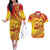Vanuatu 45 Yia Indipendens Anivesari Couples Matching Off The Shoulder Long Sleeve Dress and Hawaiian Shirt Tamtam Drum With Boar Tusk - Polynesian Pride